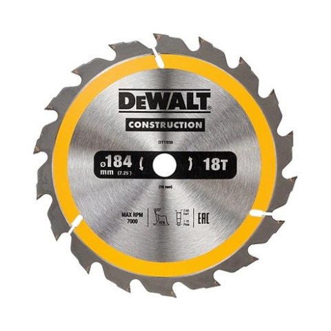 PIŁA TARCZOWA DO DREWNA 184/16MM, 18 ZĘBÓW DEWALT PIŁA TARCZOWA DO DREWNA 184/16MM, 18 ZĘBÓW DEWALT